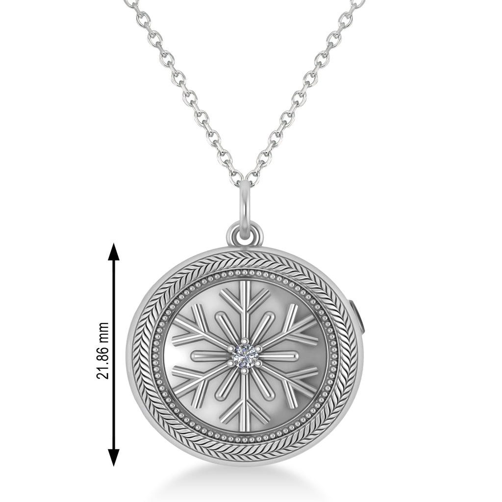 Diamond Snowflake Designed Locket Necklace 14k White Gold (0.05ct)