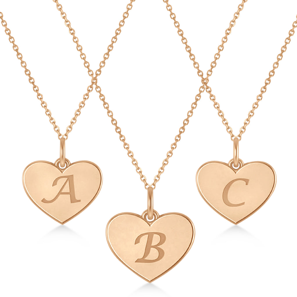 Heart Shape Personalized Initial Letter Charm Pendant Necklace 14K Rose Gold