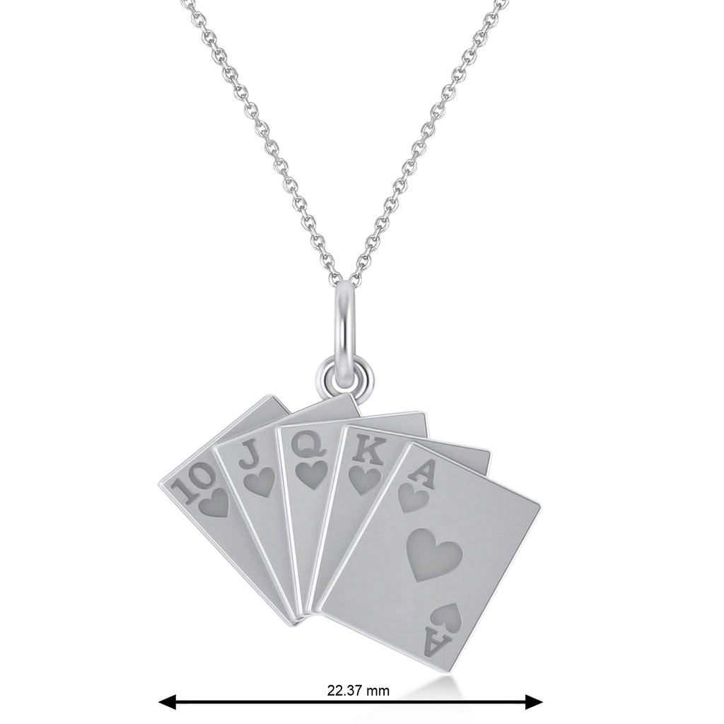 Playing Card Royal Flush Poker Pendant Necklace 14K White Gold