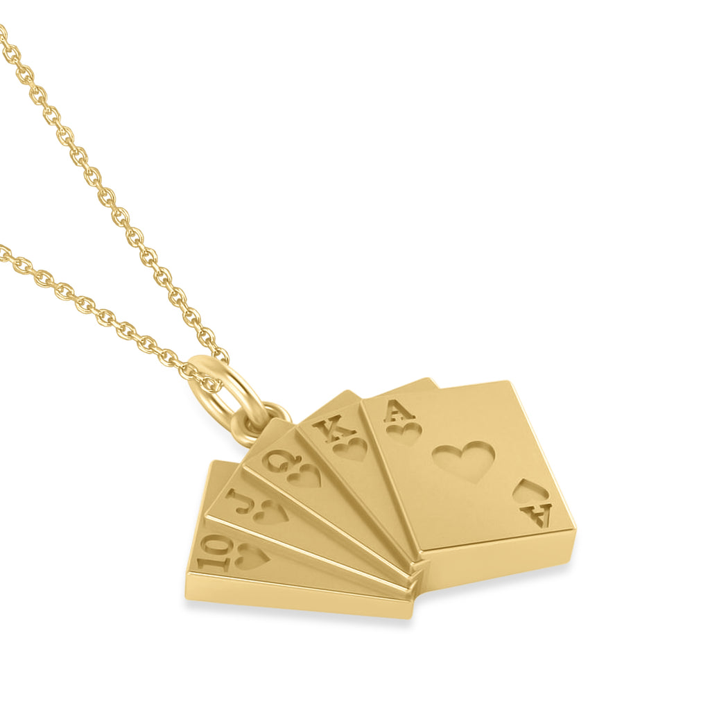 Playing Card Royal Flush Poker Pendant Necklace 14K Yellow Gold