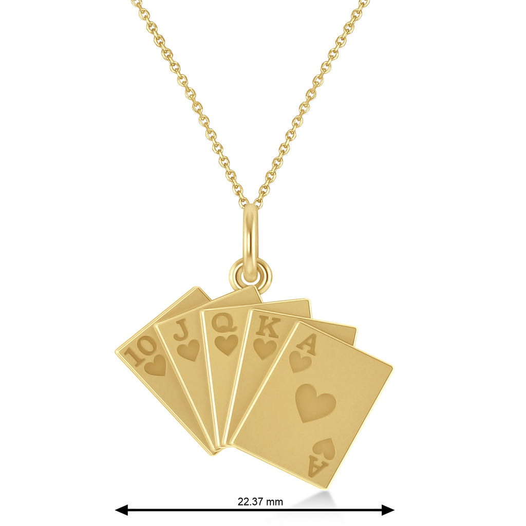 Playing Card Royal Flush Poker Pendant Necklace 14K Yellow Gold