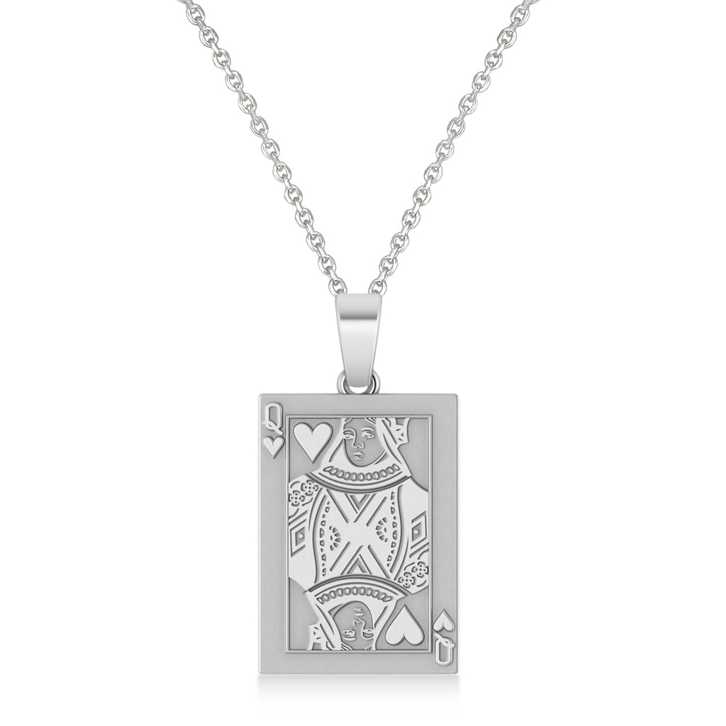 Playing Card Poker Pendant Necklace 14K White Gold