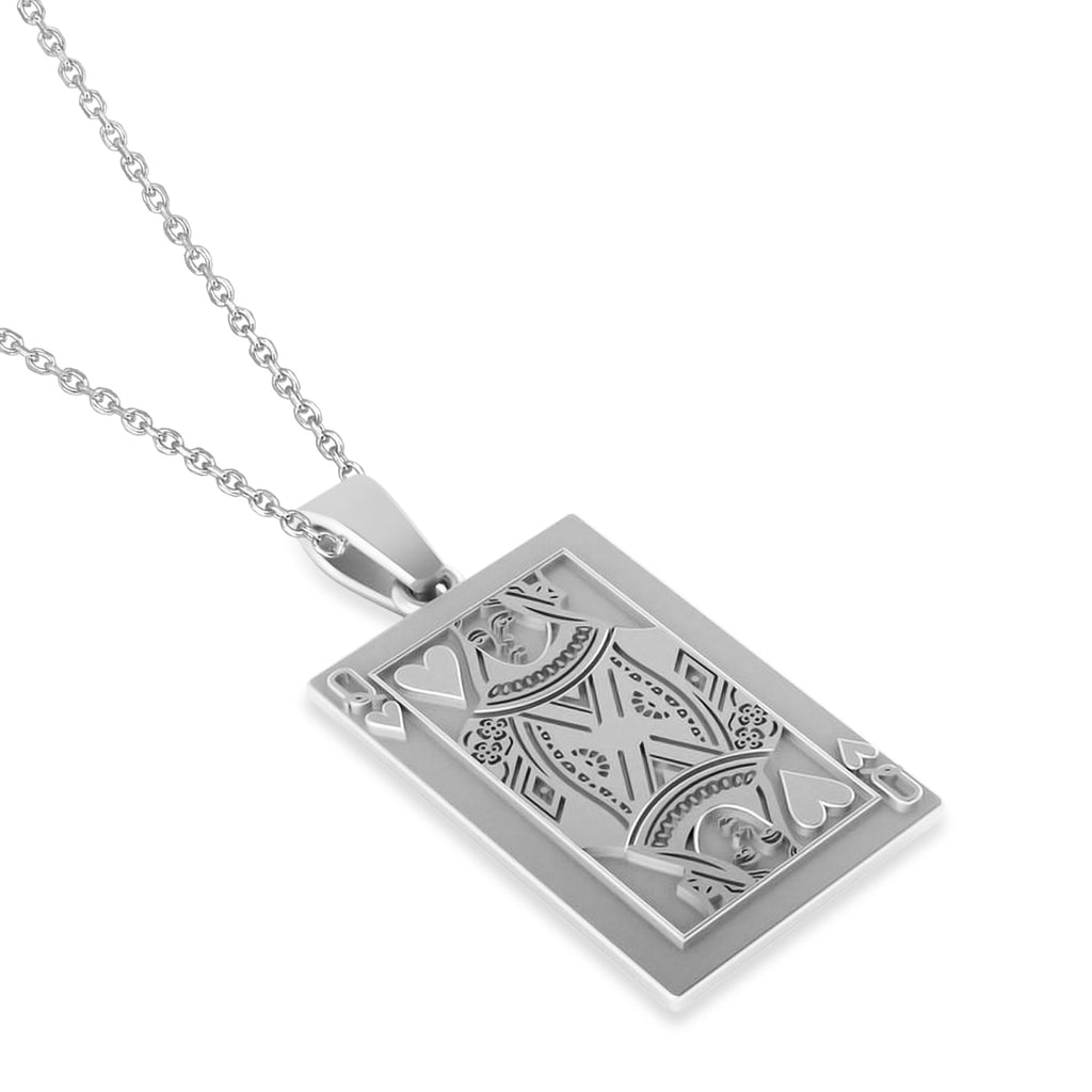 Playing Card Poker Pendant Necklace 14K White Gold