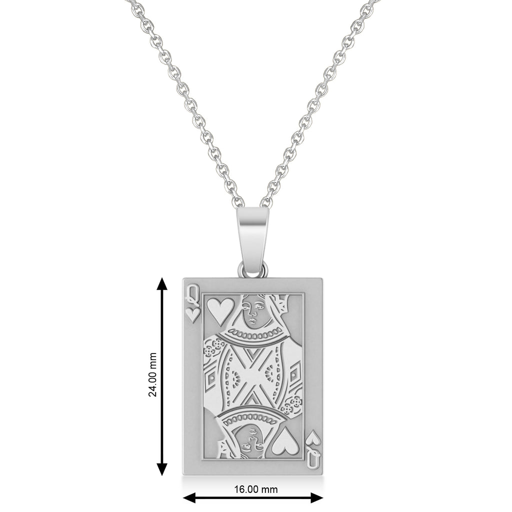 Playing Card Poker Pendant Necklace 14K White Gold