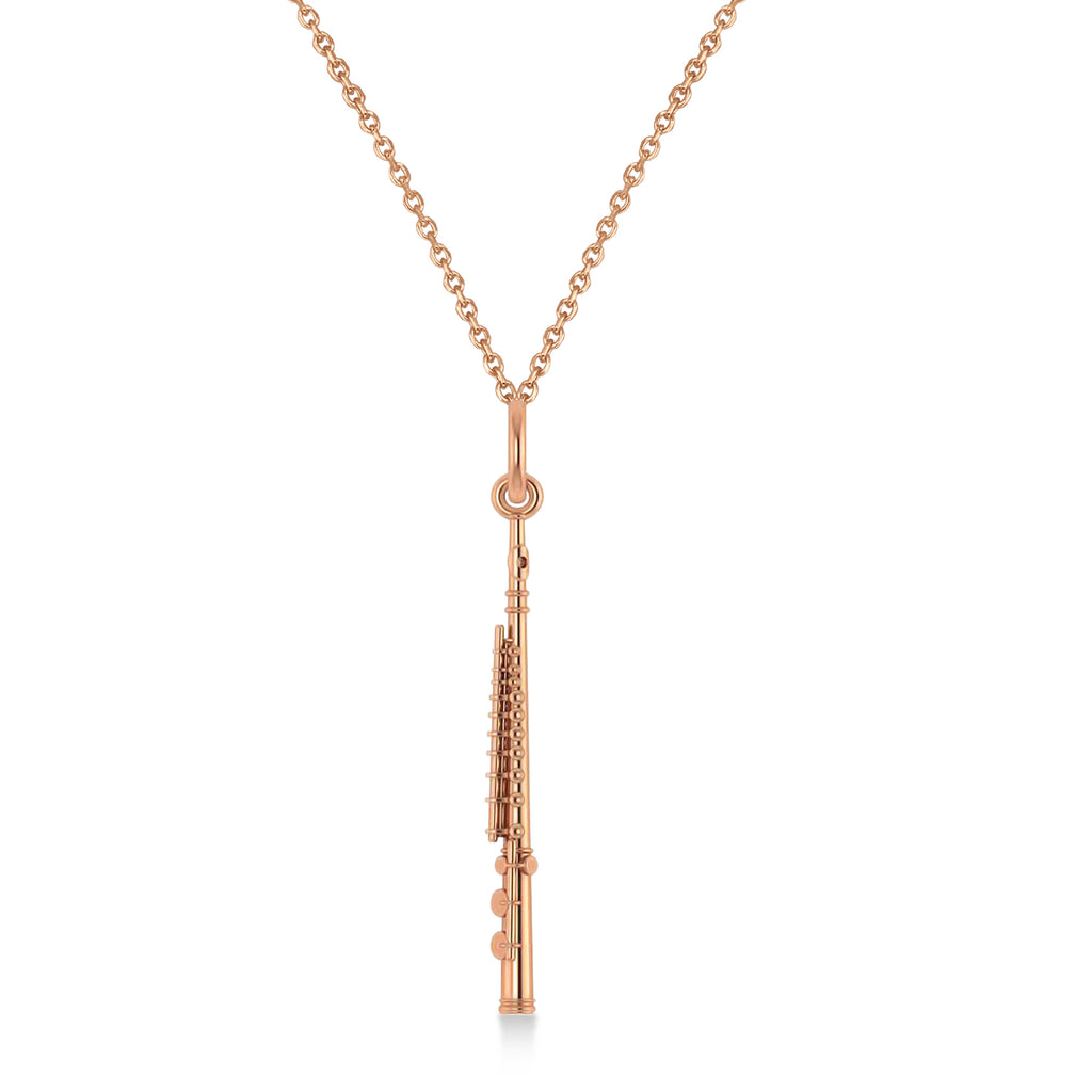 Flute Music Pendant Necklace 14K Rose Gold
