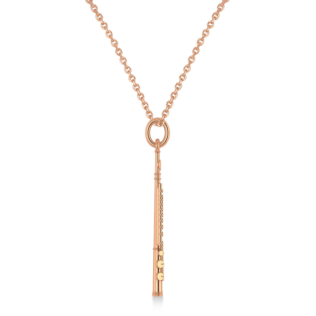 Flute Music Pendant Necklace 14K Rose Gold