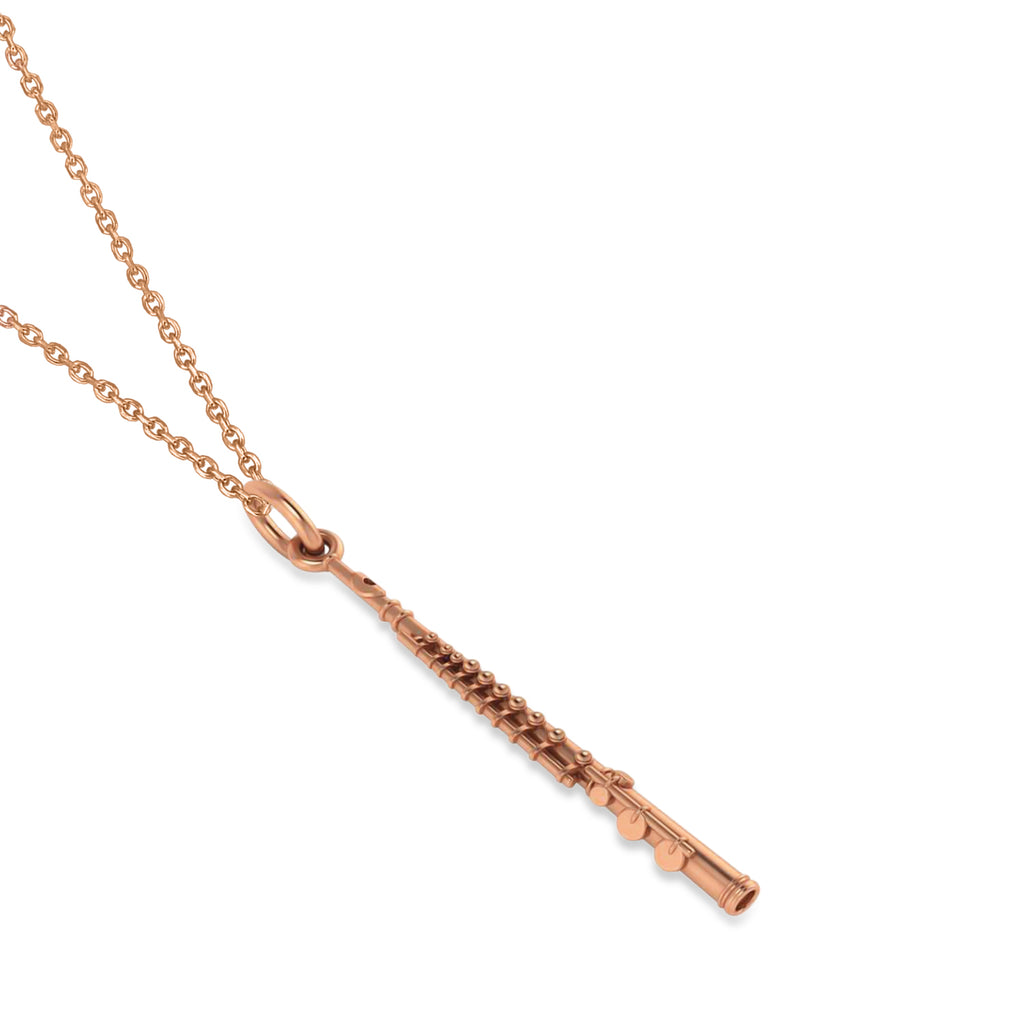 Flute Music Pendant Necklace 14K Rose Gold