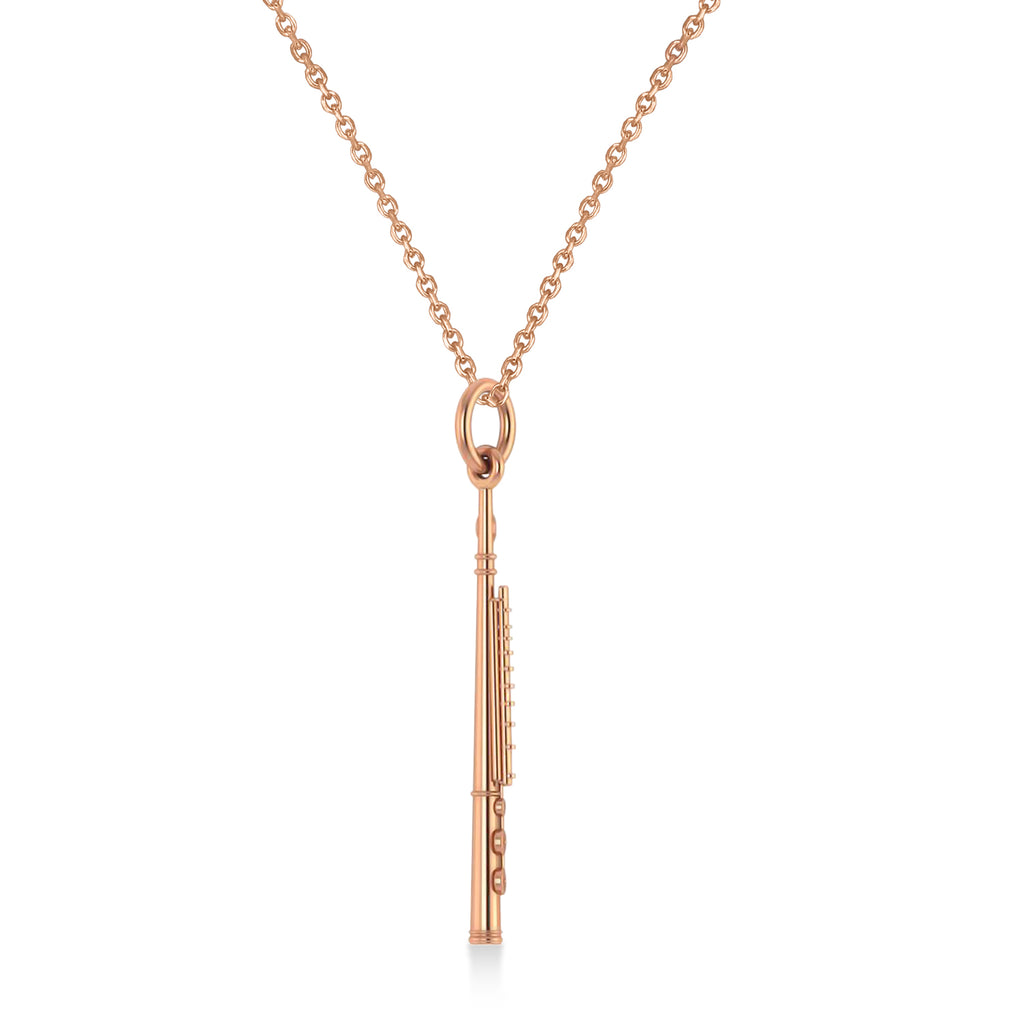 Flute Music Pendant Necklace 14K Rose Gold