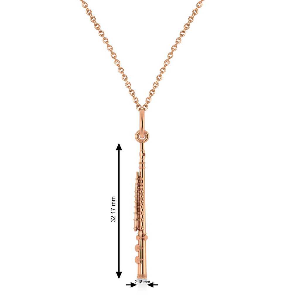 Flute Music Pendant Necklace 14K Rose Gold