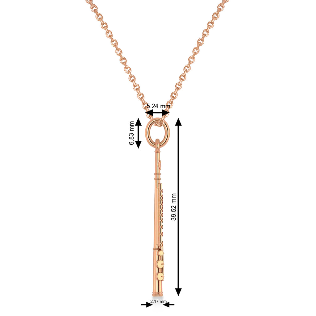 Flute Music Pendant Necklace 14K Rose Gold