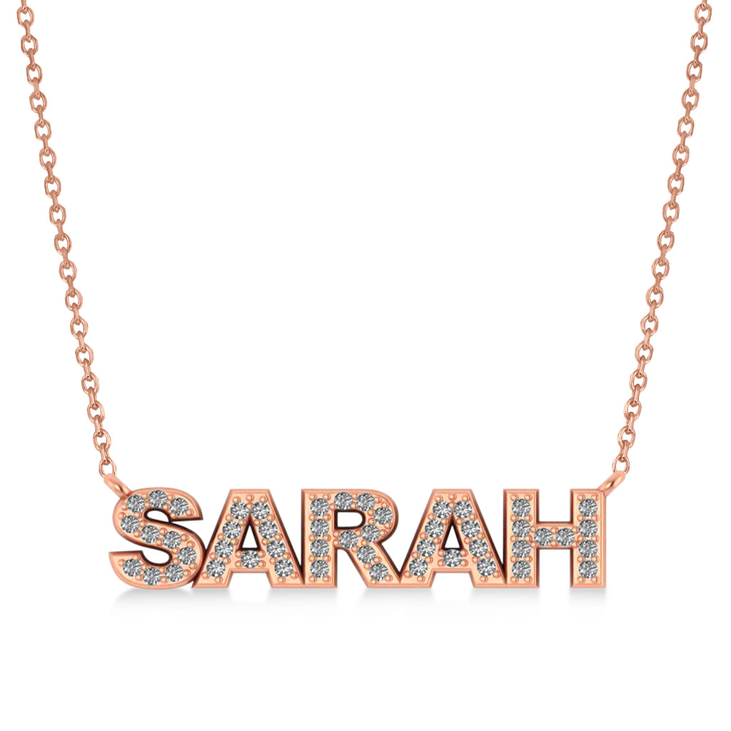 Diamond Block Font Name Pendant Necklace 14K Rose Gold
