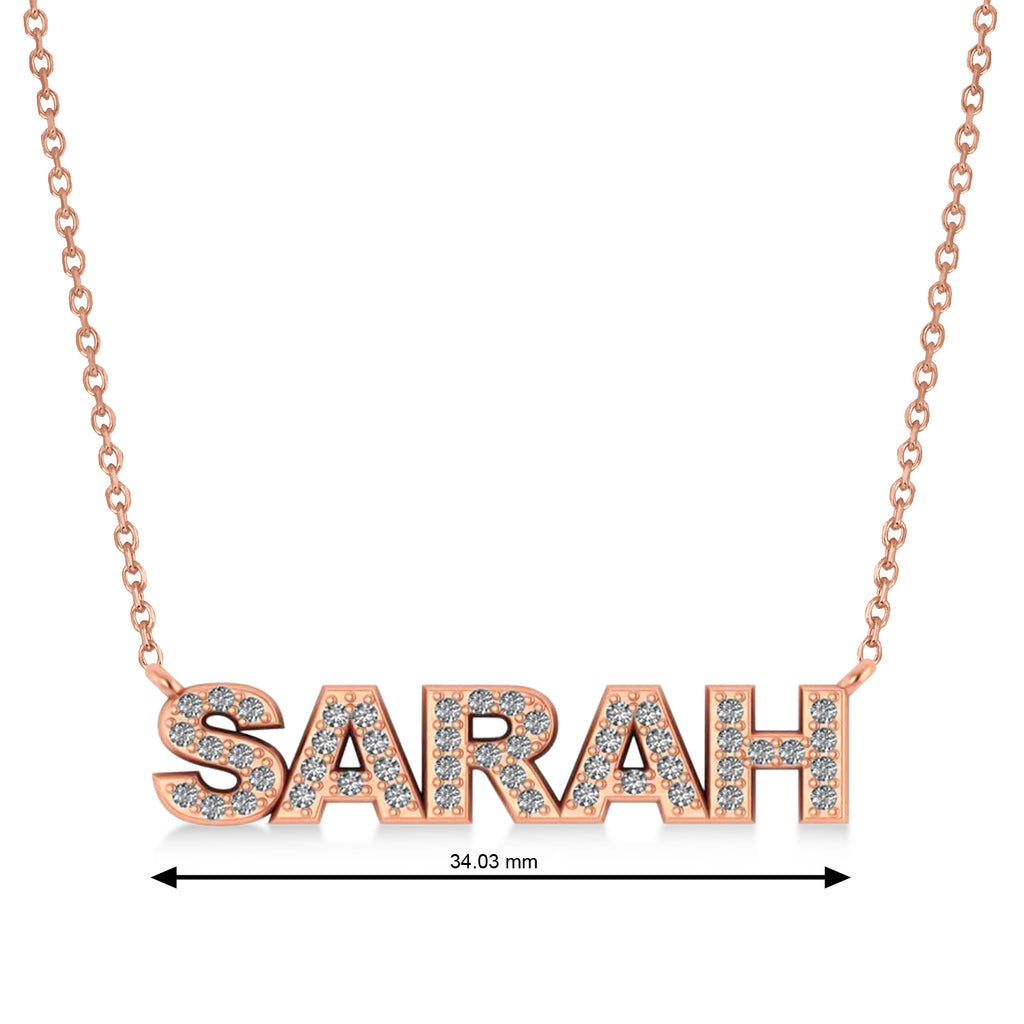 Diamond Block Font Name Pendant Necklace 14K Rose Gold