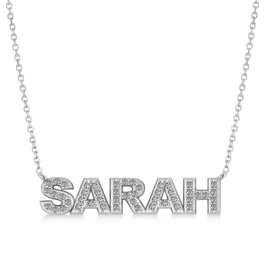 Diamond Block Font Name Pendant Necklace 14K White Gold