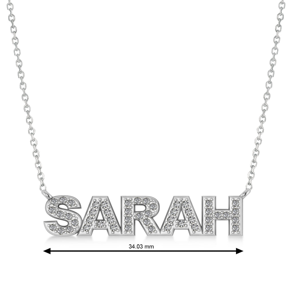 Diamond Block Font Name Pendant Necklace 14K White Gold