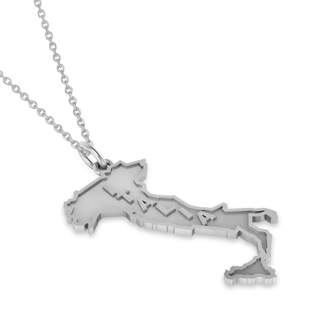 Map of Italy Pendant Necklace 14K White Gold