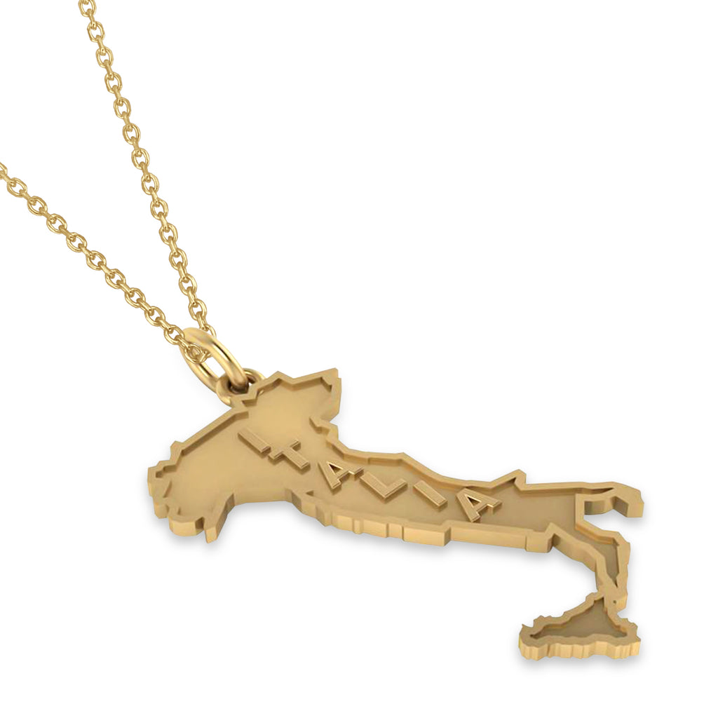 Map of Italy Pendant Necklace 14K Yellow Gold