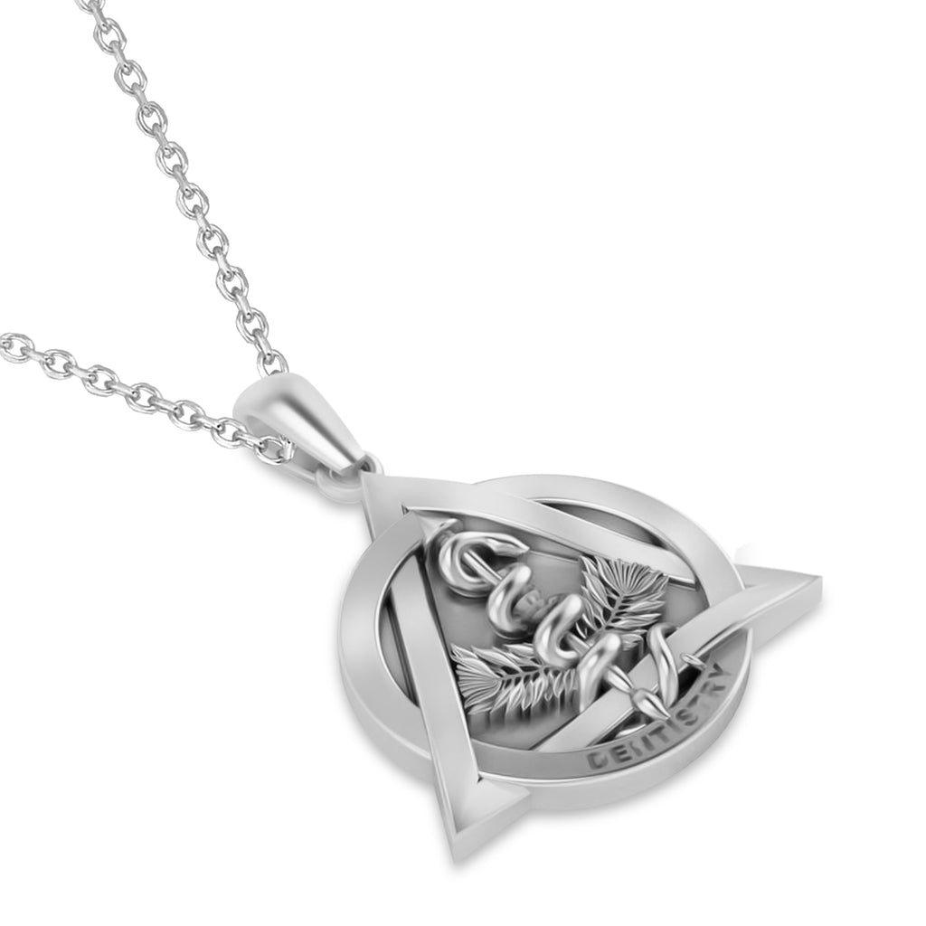 Dentistry Symbol Pendant Necklace 14k White Gold
