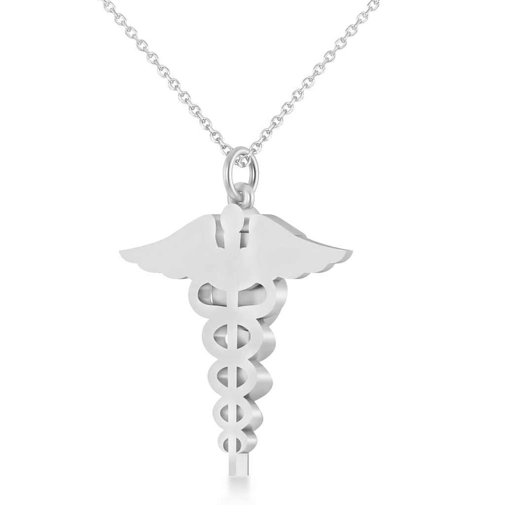 Caduceus Doctor of Dental Surgery Symbol Pendant Necklace 14k White Gold