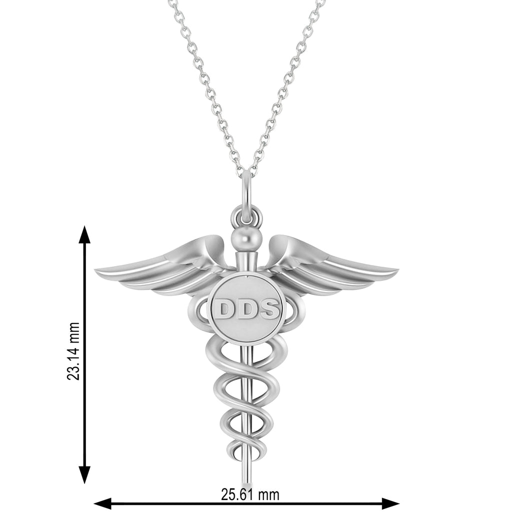 Caduceus Doctor of Dental Surgery Symbol Pendant Necklace 14k White Gold