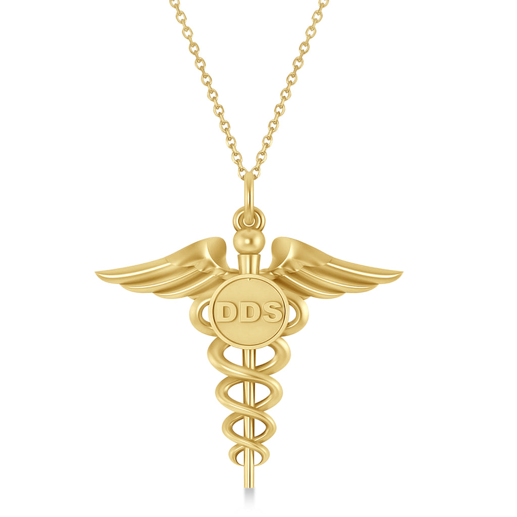 Caduceus Doctor of Dental Surgery Symbol Pendant Necklace 14k Yellow Gold