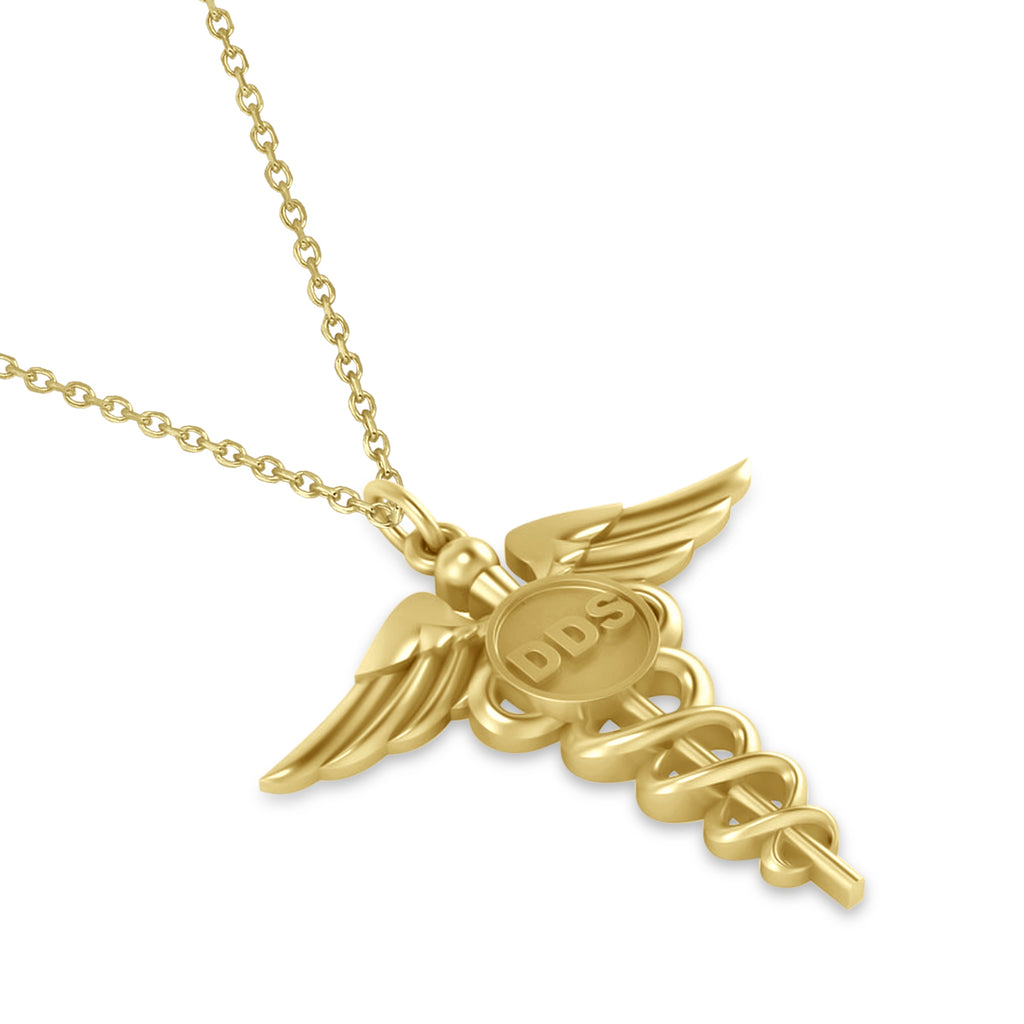 Caduceus Doctor of Dental Surgery Symbol Pendant Necklace 14k Yellow Gold