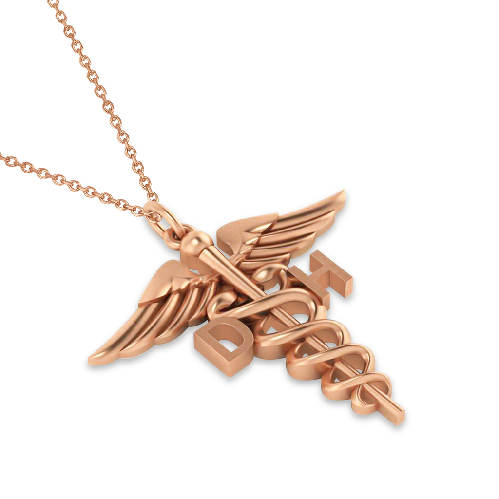 Caduceus Dental Hygienist Pendant Necklace 14k Rose Gold