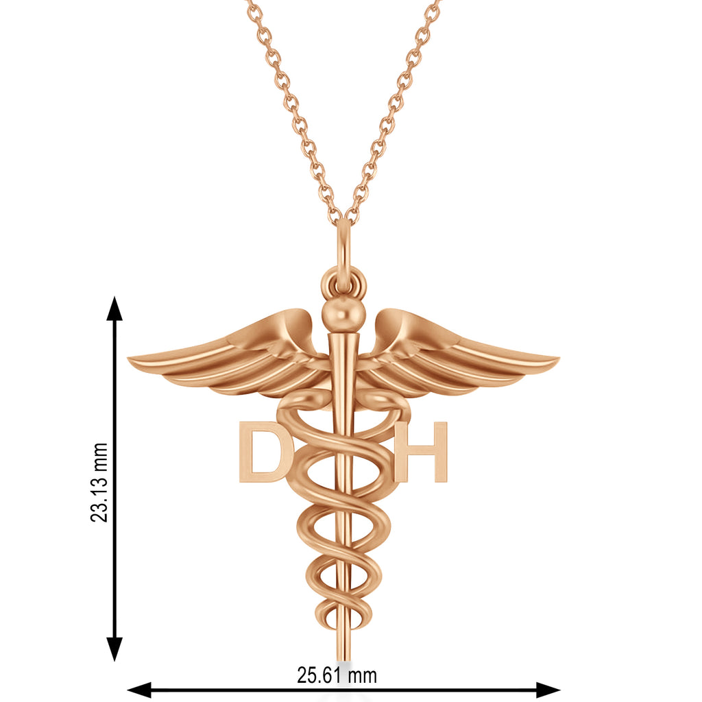 Caduceus Dental Hygienist Pendant Necklace 14k Rose Gold
