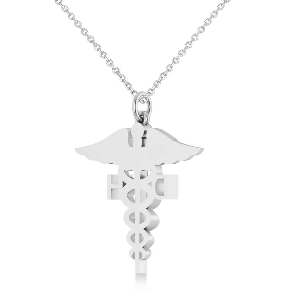 Caduceus Dental Hygienist Pendant Necklace 14k White Gold