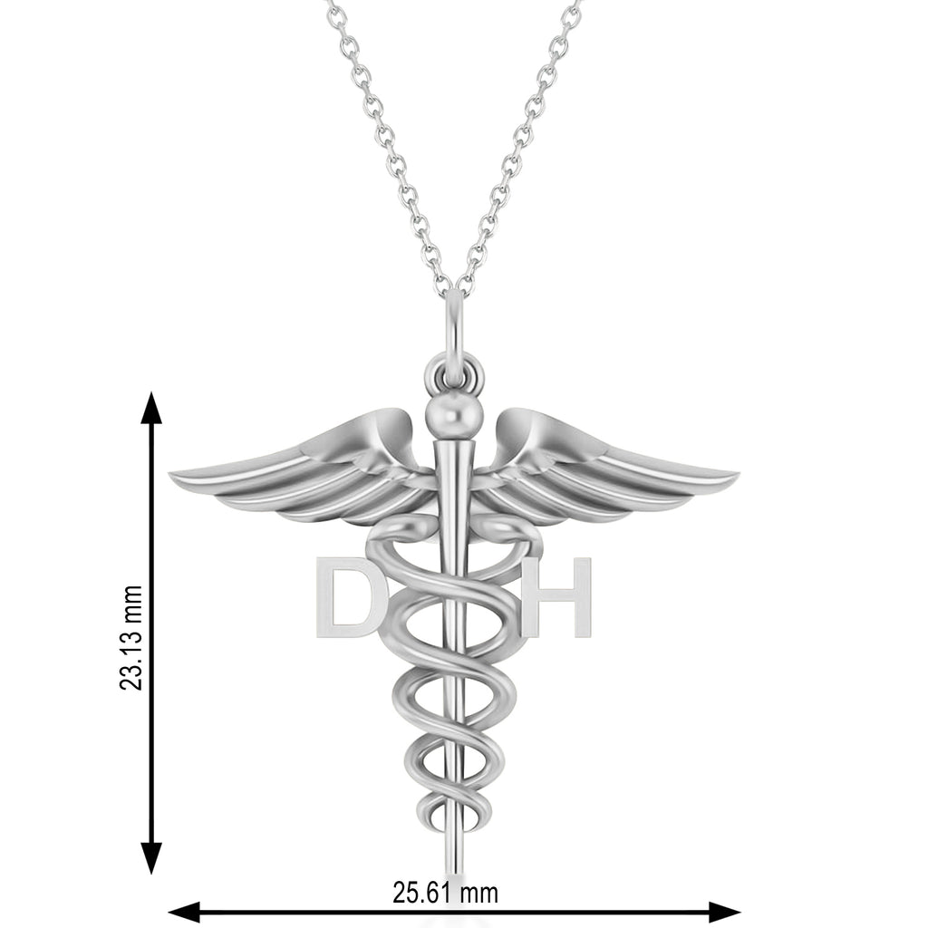 Caduceus Dental Hygienist Pendant Necklace 14k White Gold