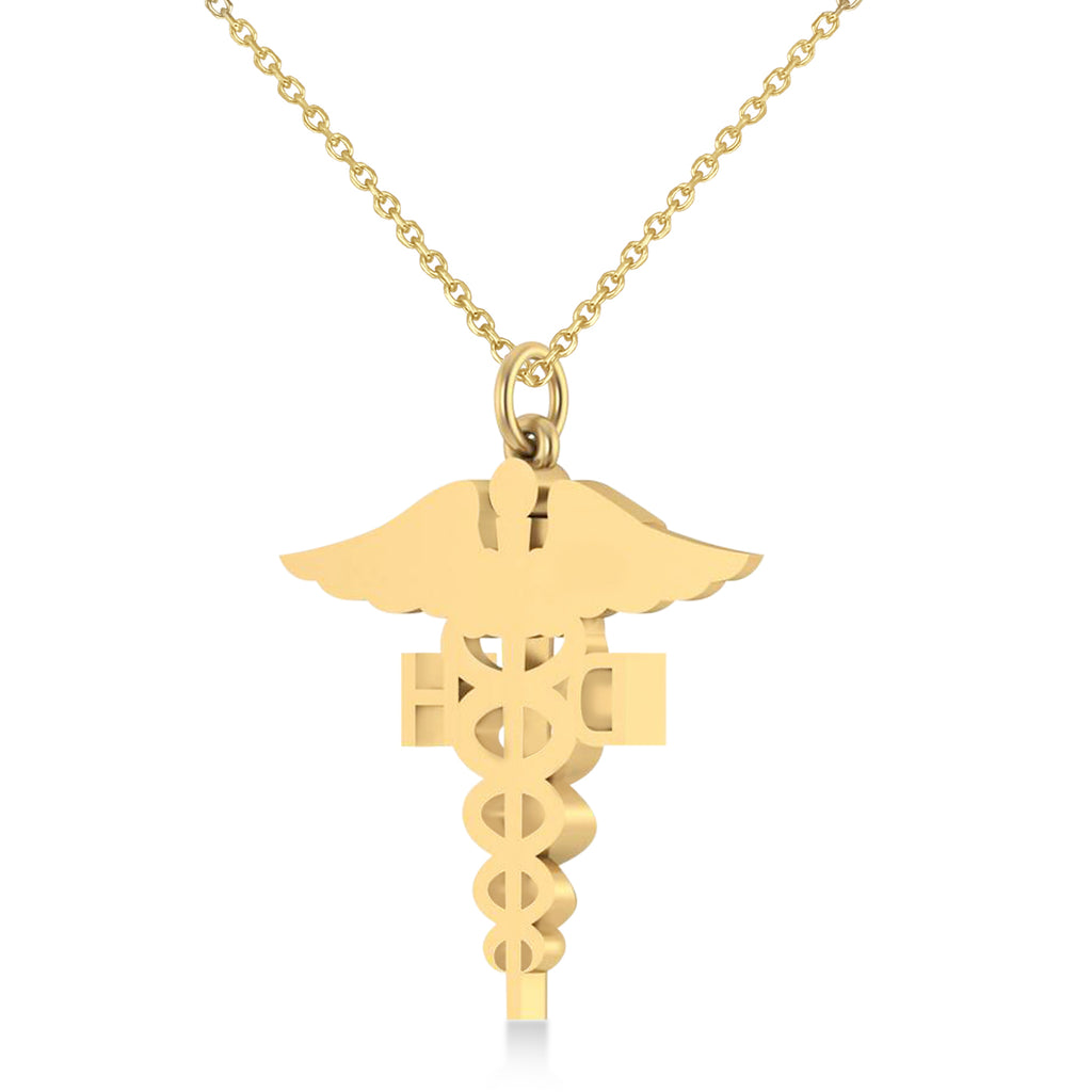 Caduceus Dental Hygienist Pendant Necklace 14k Yellow Gold