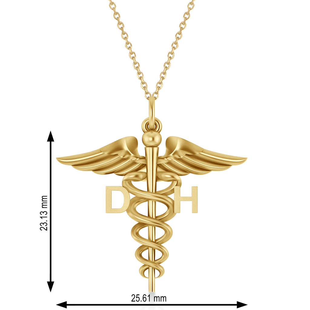 Caduceus Dental Hygienist Pendant Necklace 14k Yellow Gold