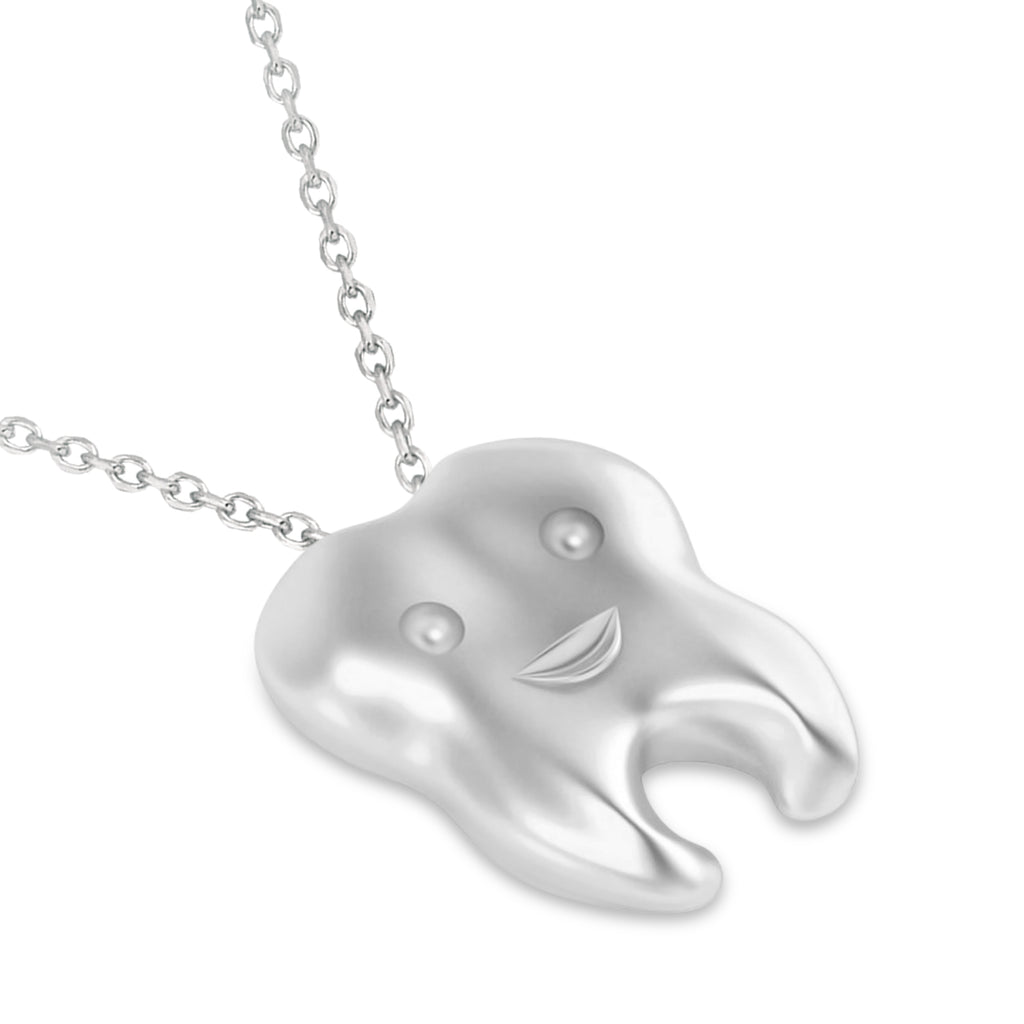Smiling Tooth Pendant Necklace 14k White Gold