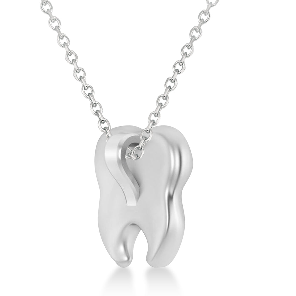 Smiling Tooth Pendant Necklace 14k White Gold