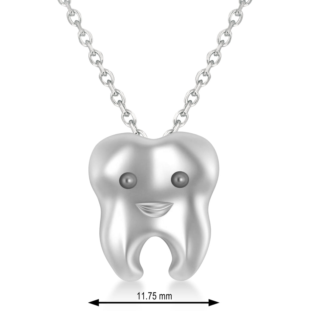 Smiling Tooth Pendant Necklace 14k White Gold
