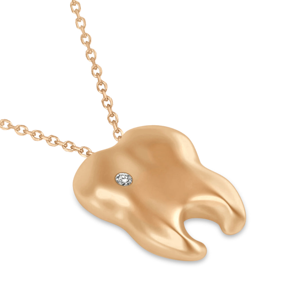 Diamond Inserted Tooth Pendant Necklace 14k Rose Gold
