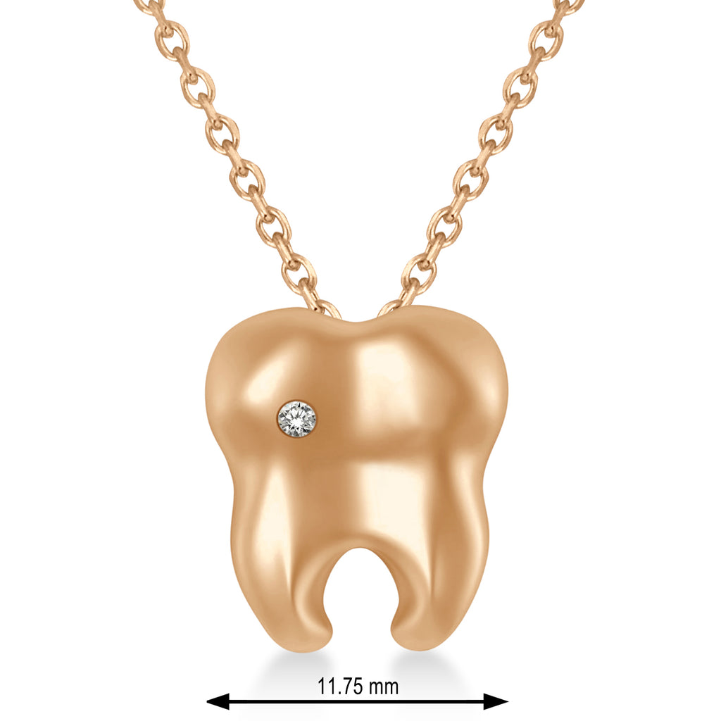 Diamond Inserted Tooth Pendant Necklace 14k Rose Gold