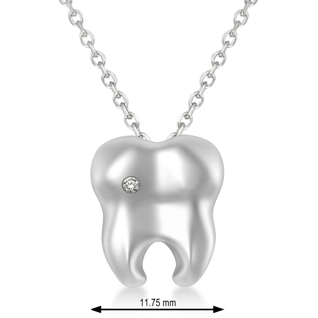 Diamond Inserted Tooth Pendant Necklace 14k White Gold