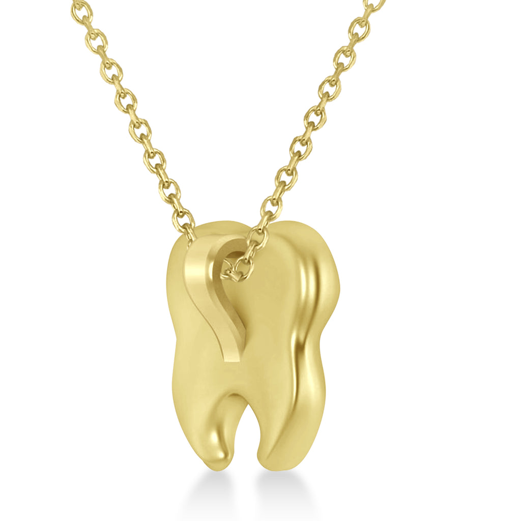 Diamond Inserted Tooth Pendant Necklace 14k Yellow Gold