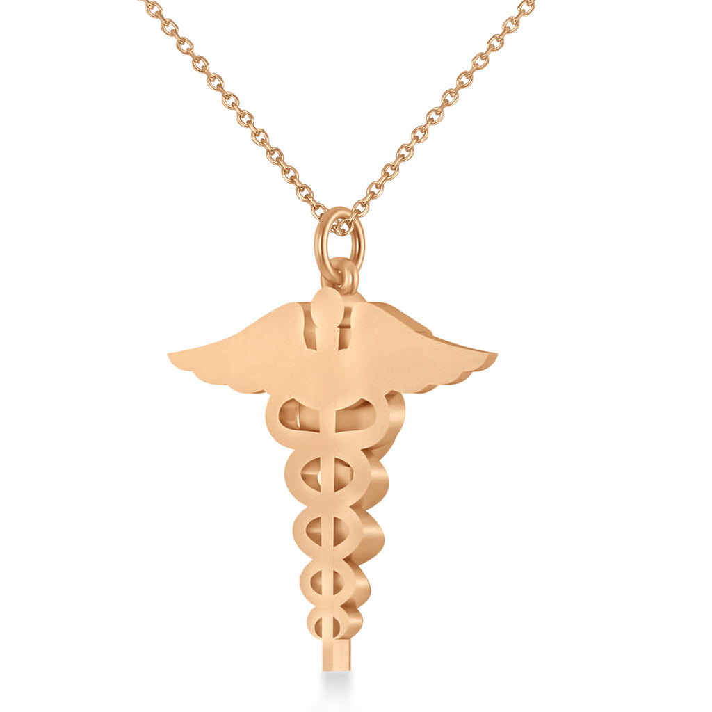 Caduceus Registered Dental Hygienist Pendant Necklace 14k Rose Gold