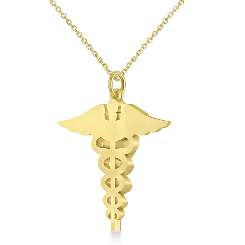 Caduceus Registered Dental Hygienist Pendant Necklace 14k Yellow Gold
