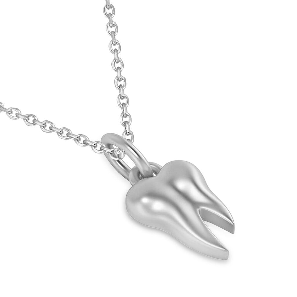 Molar Tooth Pendant Necklace 14k White Gold