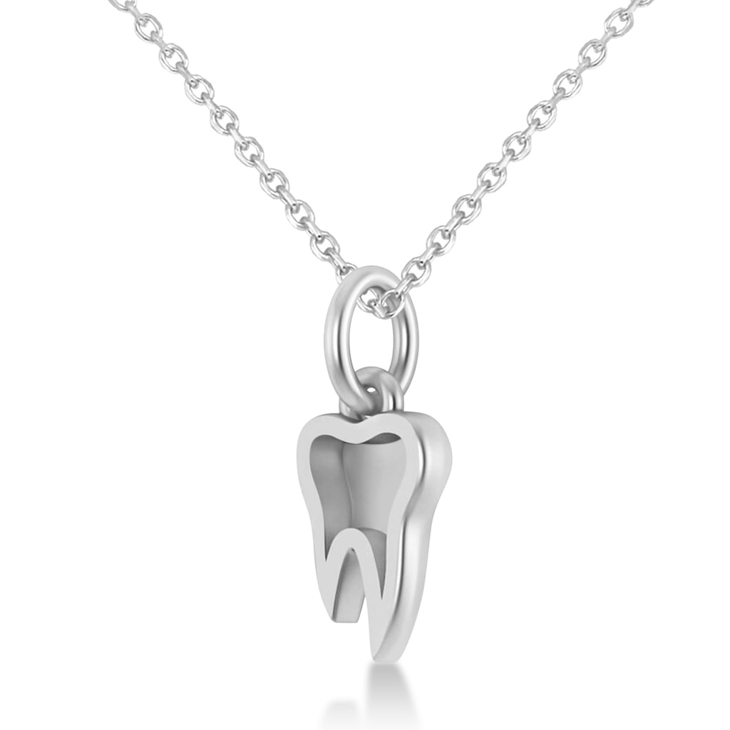 Molar Tooth Pendant Necklace 14k White Gold