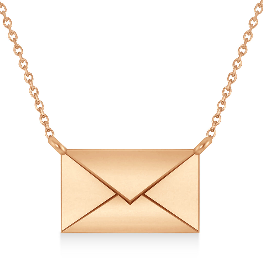 Engravable Love Letter Envelope Pendant Necklace 14k Rose Gold