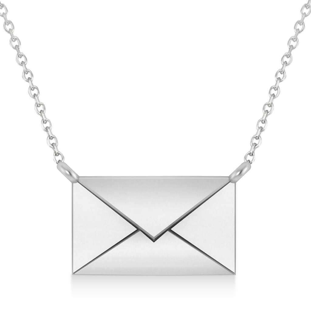 Engravable Love Letter Envelope Pendant Necklace 14k White Gold