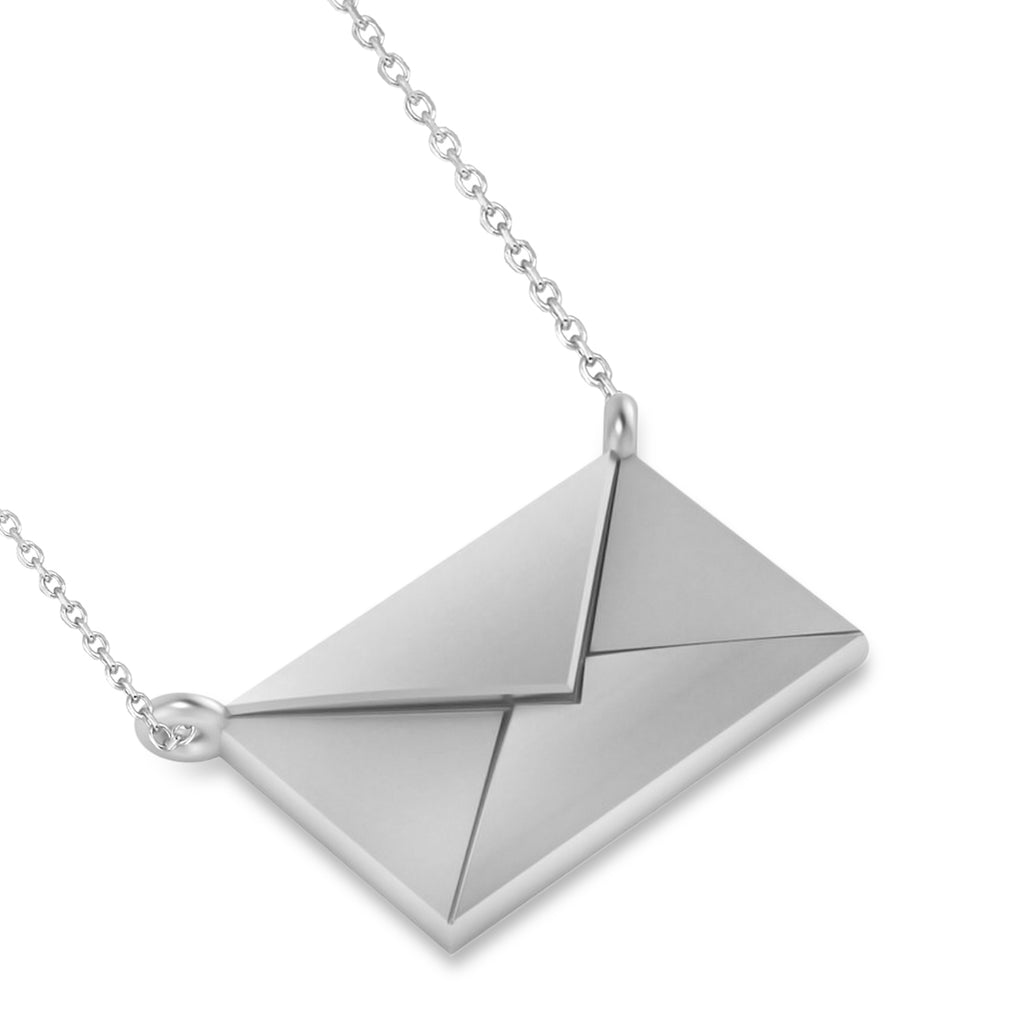 Engravable Love Letter Envelope Pendant Necklace 14k White Gold