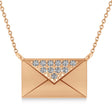 Engravable Diamond Love Letter Envelope Pendant Necklace 14k Rose Gold (0.17ct)