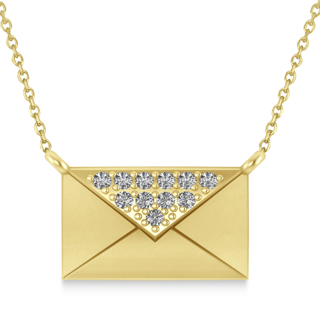 Engravable Diamond Love Letter Envelope Pendant Necklace 14k Yellow Gold (0.17ct)