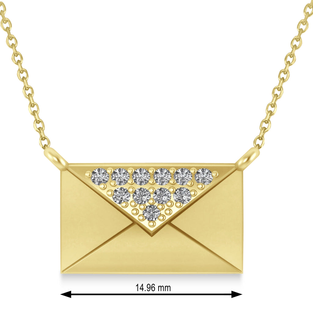 Engravable Diamond Love Letter Envelope Pendant Necklace 14k Yellow Gold (0.17ct)