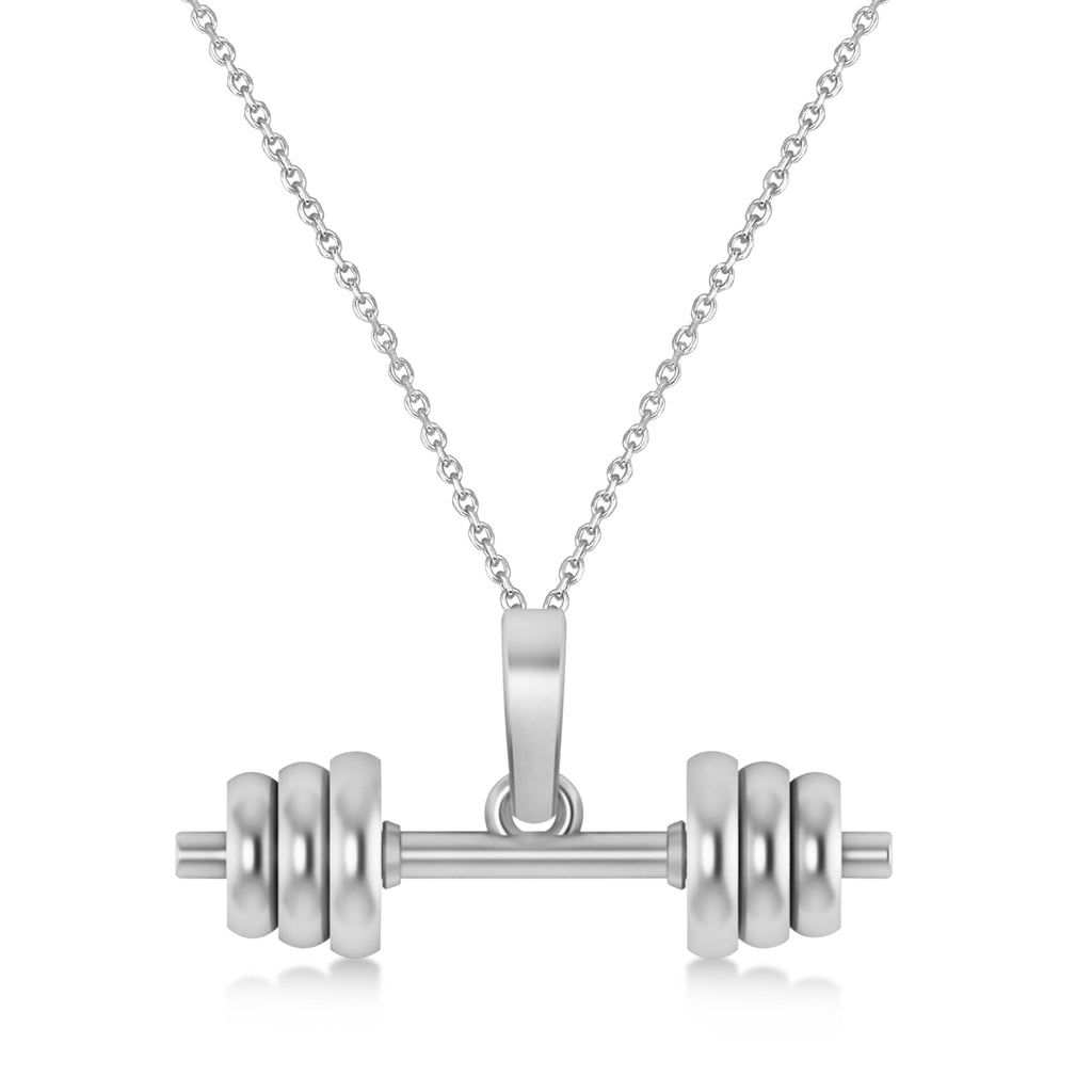 Dumbbell Charm Men's Pendant Necklace 14K White Gold