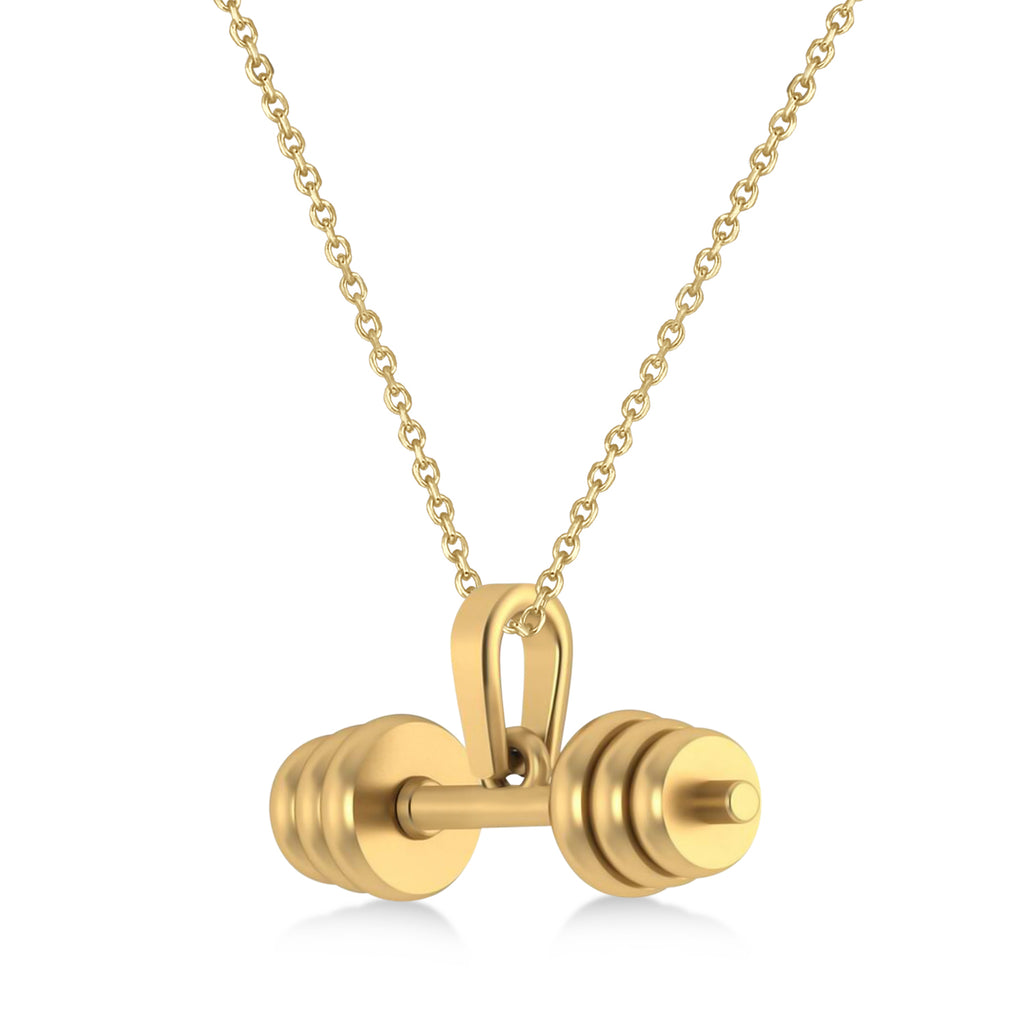 Dumbbell Charm Men's Pendant Necklace 14K Yellow Gold